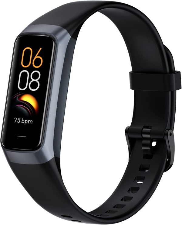 Fitness Tracker with 24/7 Heart Rate Sleep Blood Oxygen Monitor,IP68 Waterproof Smart Watch,1.10''AMOLED Color Touchscreen,Step Calorie Counter Pedometer Health Activity Trackers for Women Men (Black)