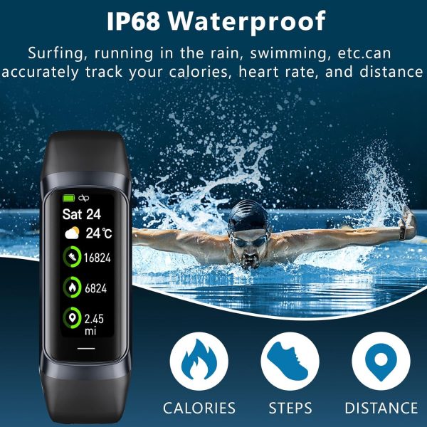 Fitness Tracker with 24/7 Heart Rate Sleep Blood Oxygen Monitor,IP68 Waterproof Smart Watch,1.10''AMOLED Color Touchscreen,Step Calorie Counter Pedometer Health Activity Trackers for Women Men (Black) - Image 2