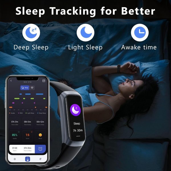 Fitness Tracker with 24/7 Heart Rate Sleep Blood Oxygen Monitor,IP68 Waterproof Smart Watch,1.10''AMOLED Color Touchscreen,Step Calorie Counter Pedometer Health Activity Trackers for Women Men (Black) - Image 3