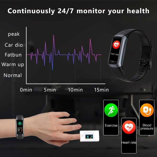 Fitness Tracker with 24/7 Heart Rate Sleep Blood Oxygen Monitor,IP68 Waterproof Smart Watch,1.10''AMOLED Color Touchscreen,Step Calorie Counter Pedometer Health Activity Trackers for Women Men (Black) - Image 4