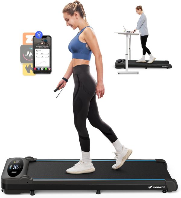 MERACH Walking Pad, 2.75HP Quiet Under Desk Treadmills for Home, Portable Walking Treadmill with Magnetic Remote Control, LED Display, APP