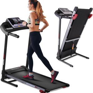 SereneLife Folding Treadmill - Foldable Home Fitness Equipment with LCD for Walking & Running - Cardio Exercise Machine - Preset and Adjustable Programs - Bluetooth Connectivity